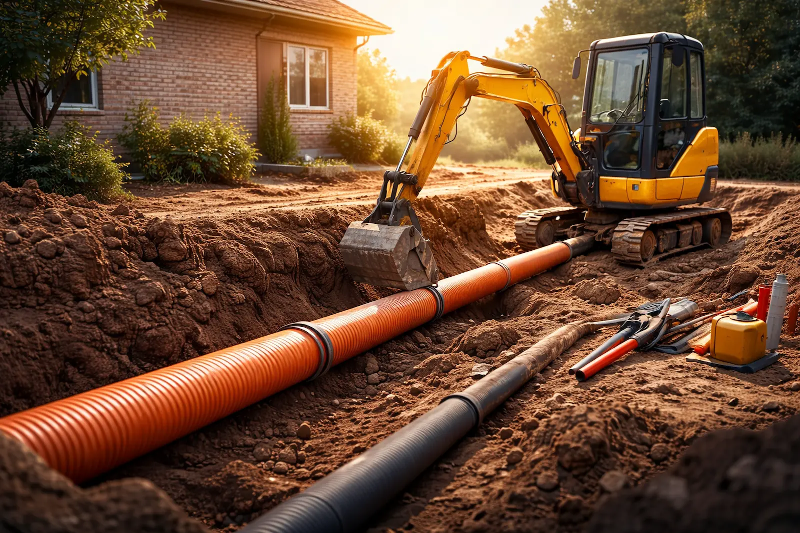 Мини-экскаватор и инженерные коммуникации